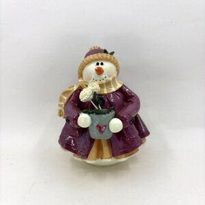 Vintage Enesco Donna Little Snowman Holding Flowerpot Figurine 1999 4.5" Tall